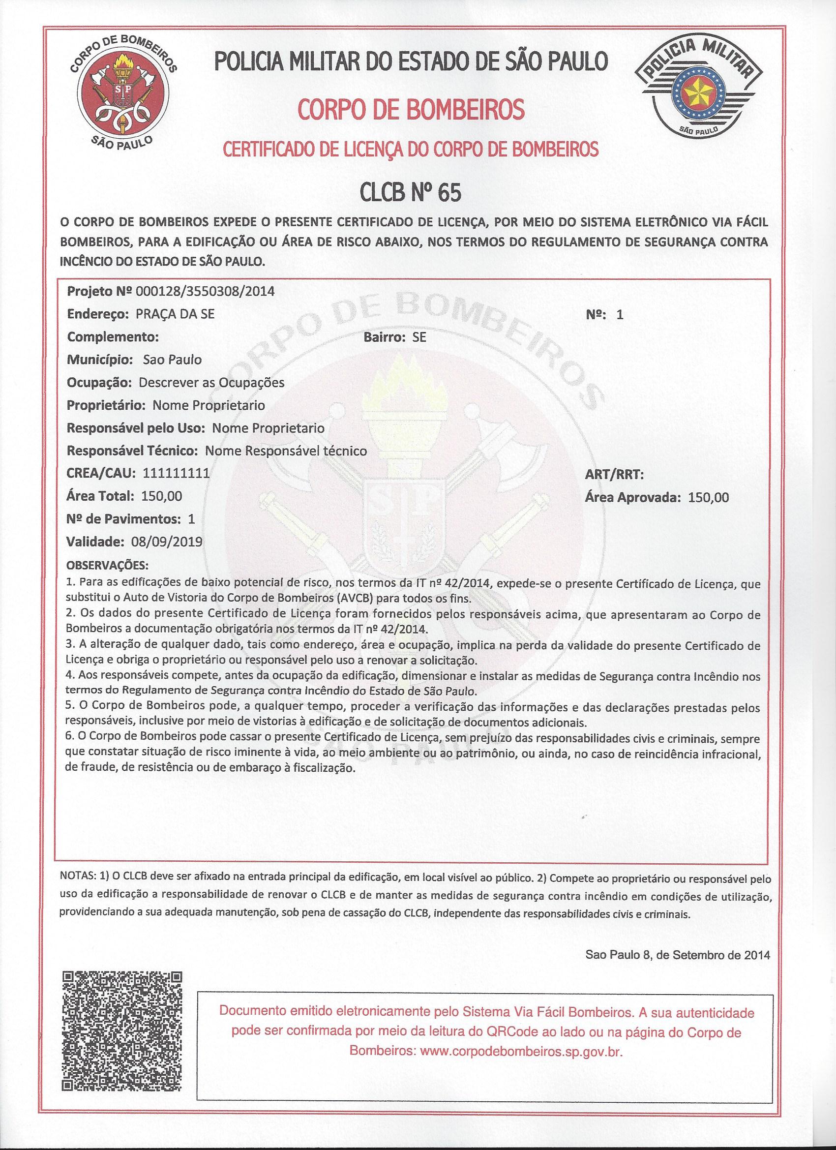 CLCB - Certificado de Licença do Corpo de Bombeiros